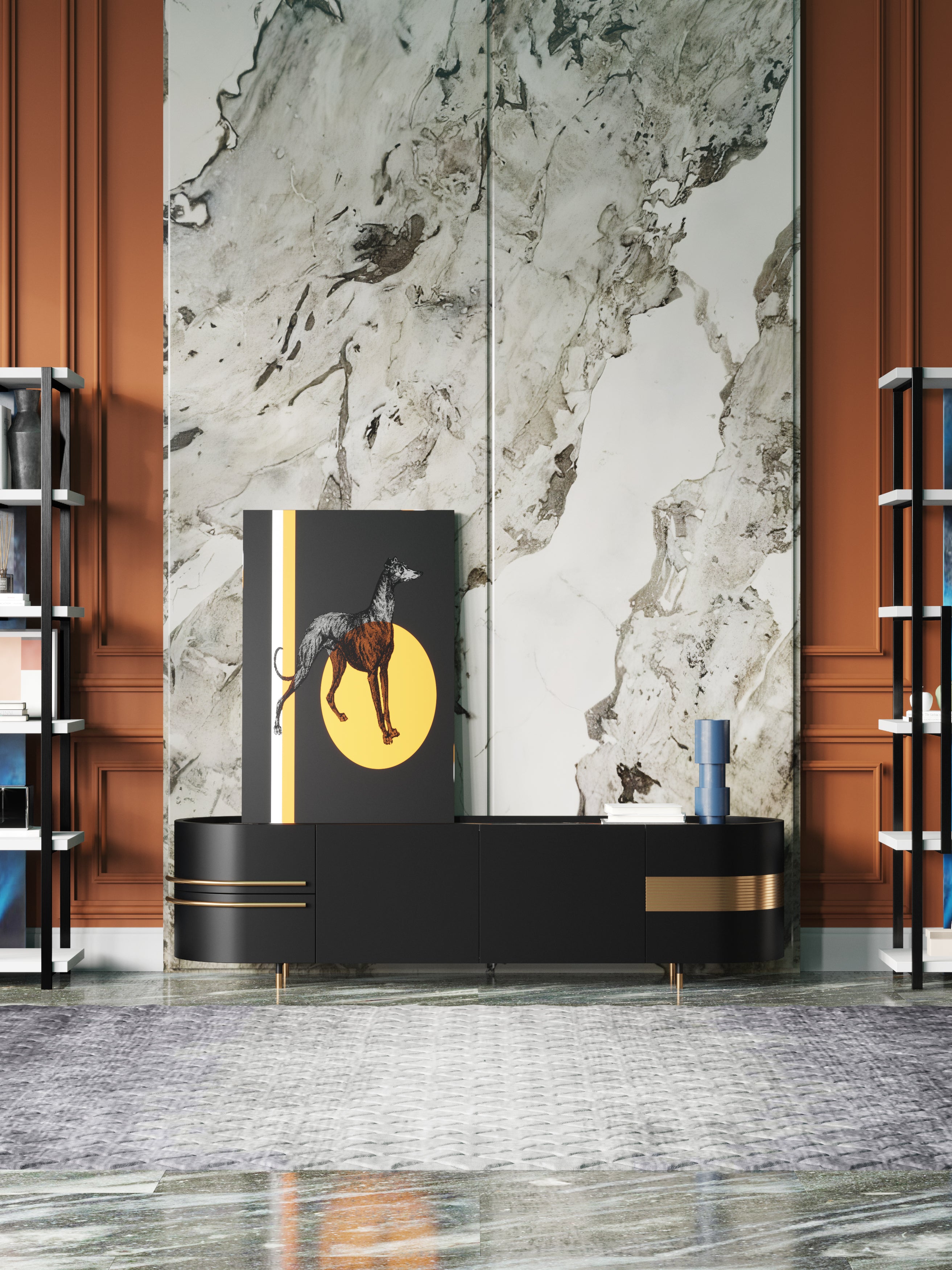 Stone-Top Media Console with Metal Frame