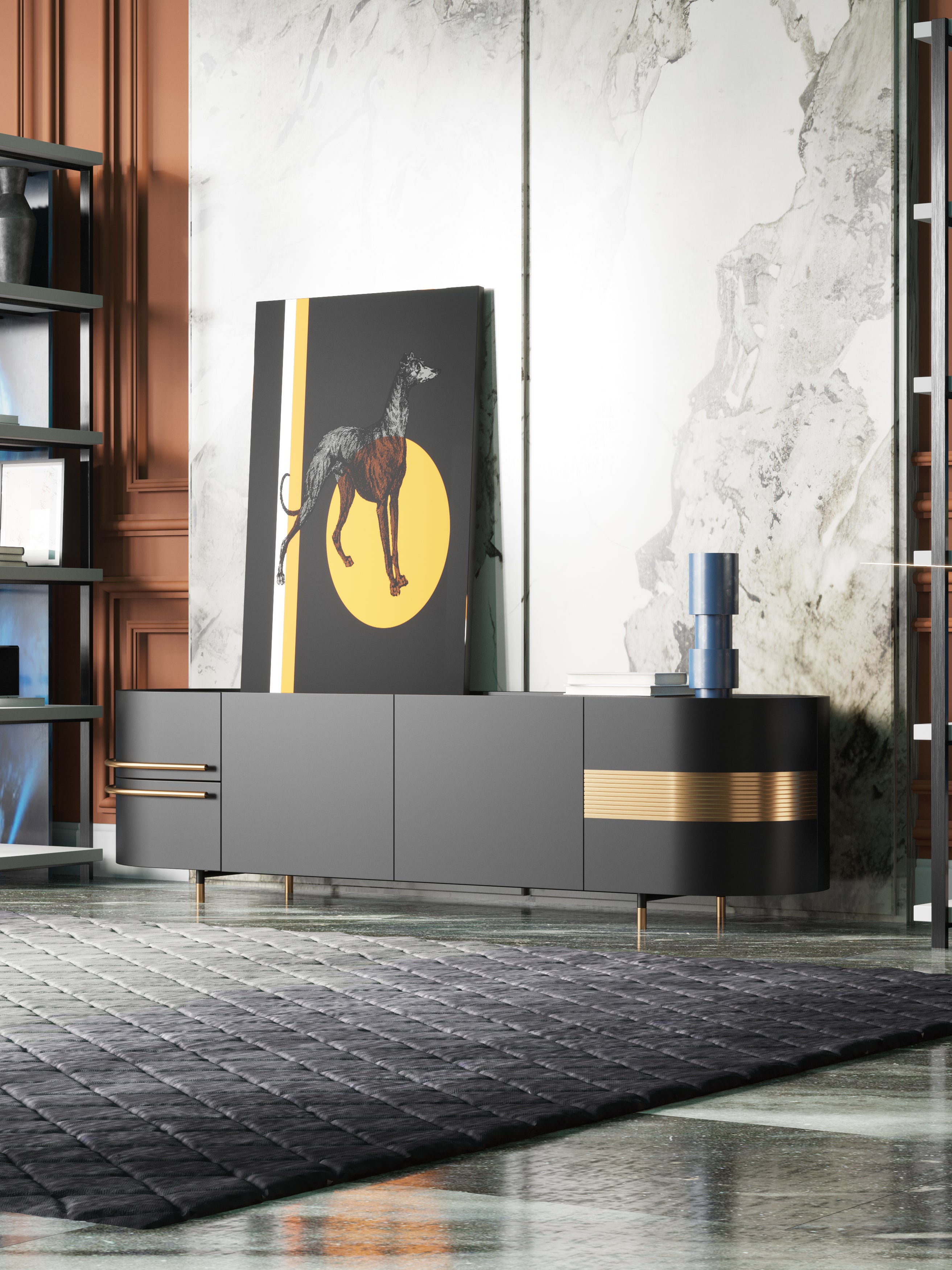 Stone-Top Media Console with Metal Frame