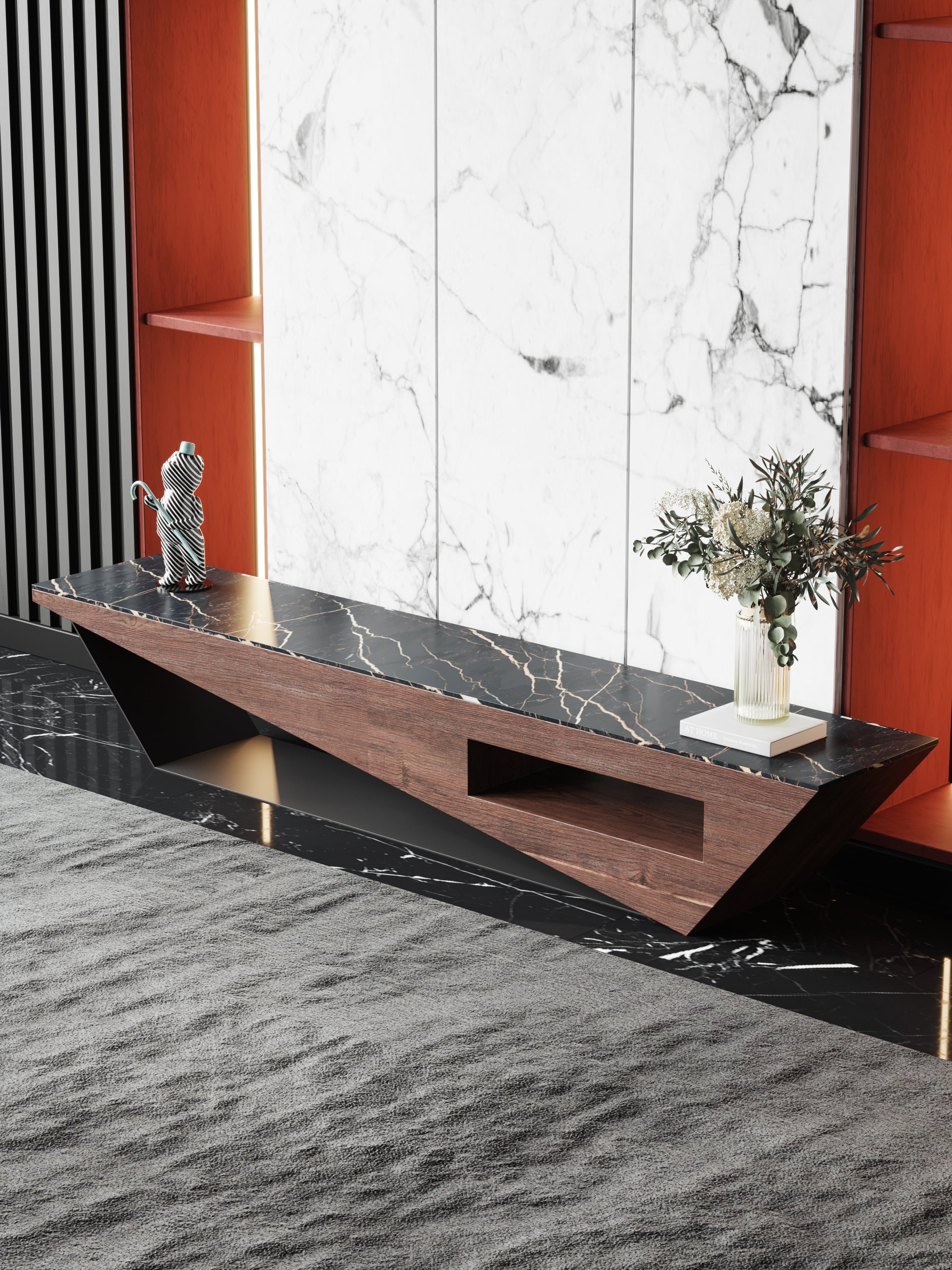 Walnut and Stone Low-Profile Media Console
