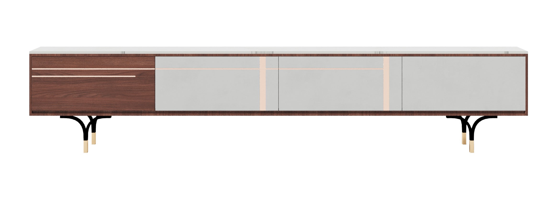 Walnut and Stone Media Console with Metal Base