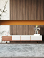 Walnut and Stone Media Console with Metal Base