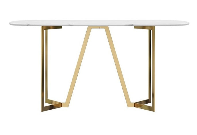 White Marble And Stainless Steel Dining Table