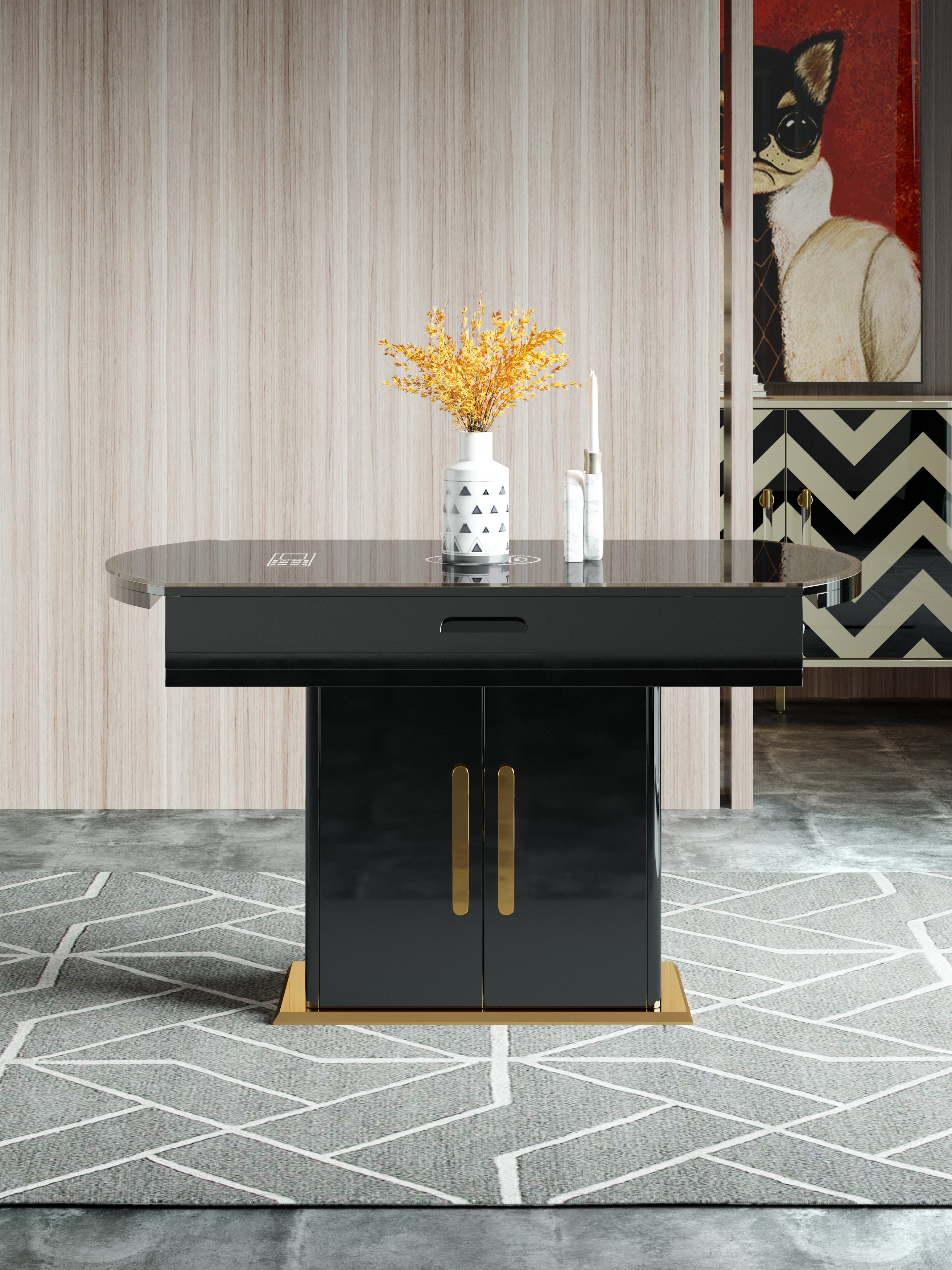 Stainless Steel And Induction Cooker Dining Table