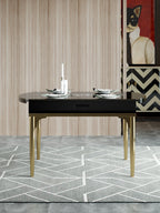 Tempered-Glass Dining Table with Stainless Steel Accents