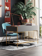 Saddle Leather and Stainless Steel Office Desk