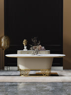 Marble And Leather And Stainless Steel Gold Dining Table