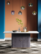 Stainless Steel And Fabrics And Marble Dining Table