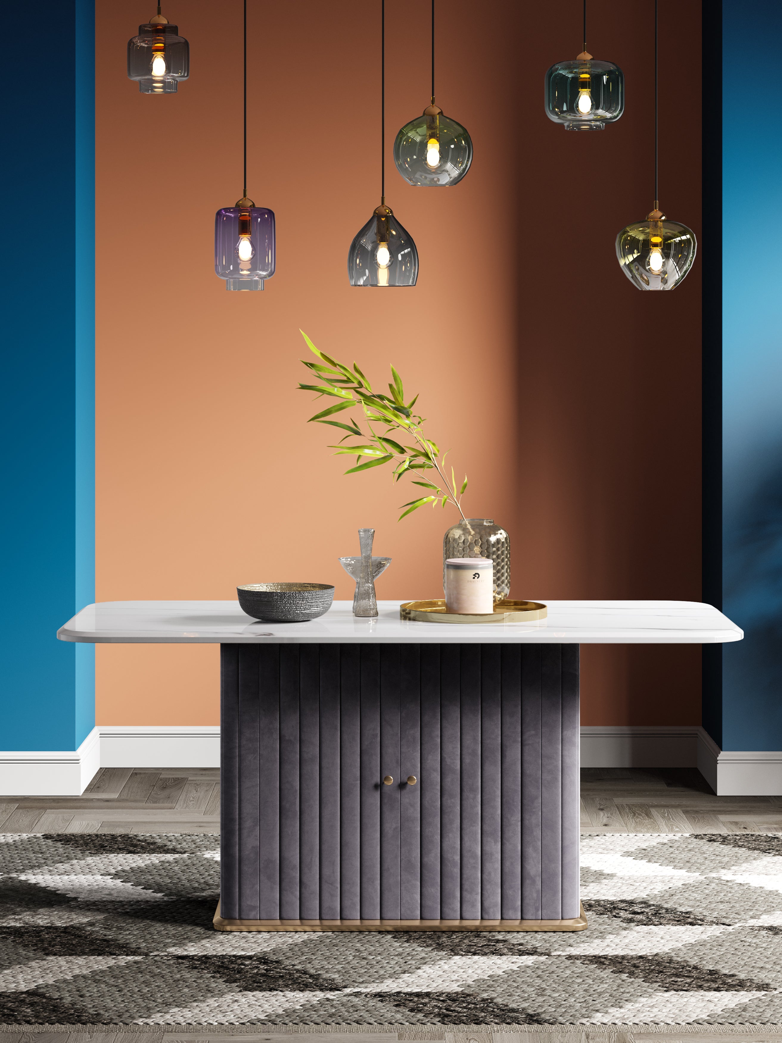 Stainless Steel And Fabrics And Marble Dining Table