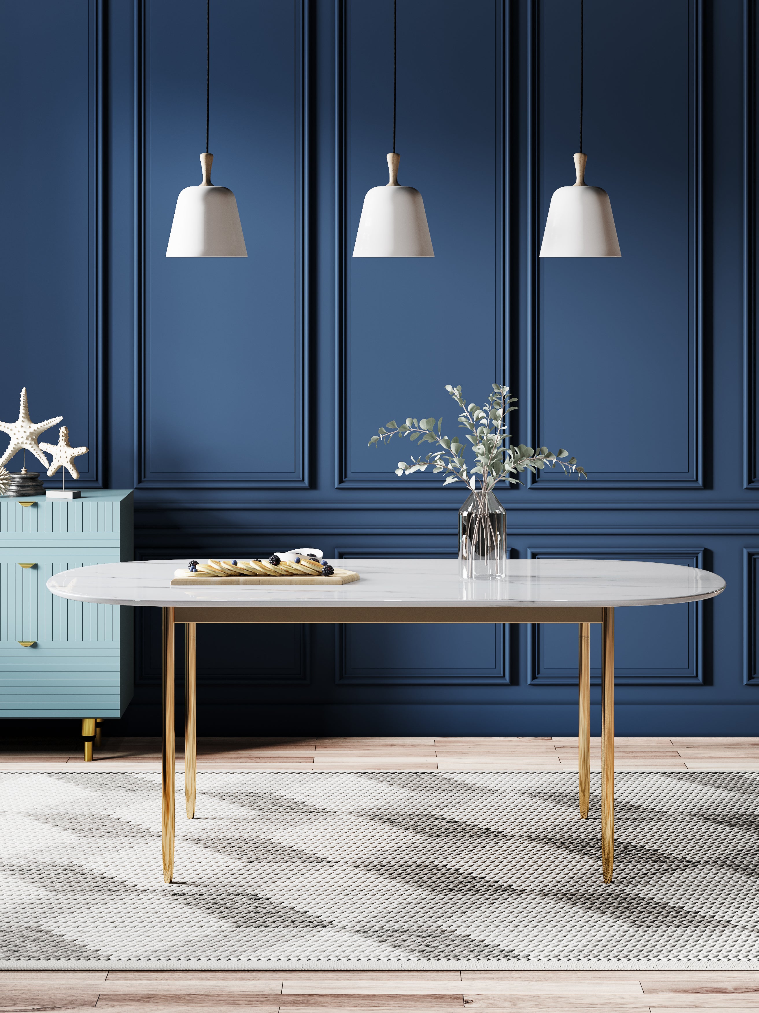 Marble And Stainless Steel Dining Table