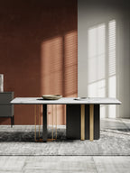 Marble Dining Table with Stainless Steel Accents