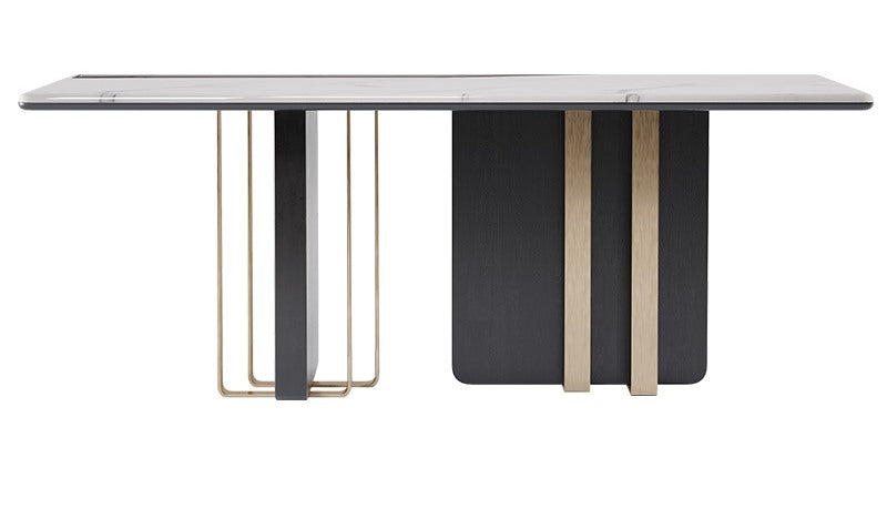 Marble Dining Table with Stainless Steel Accents