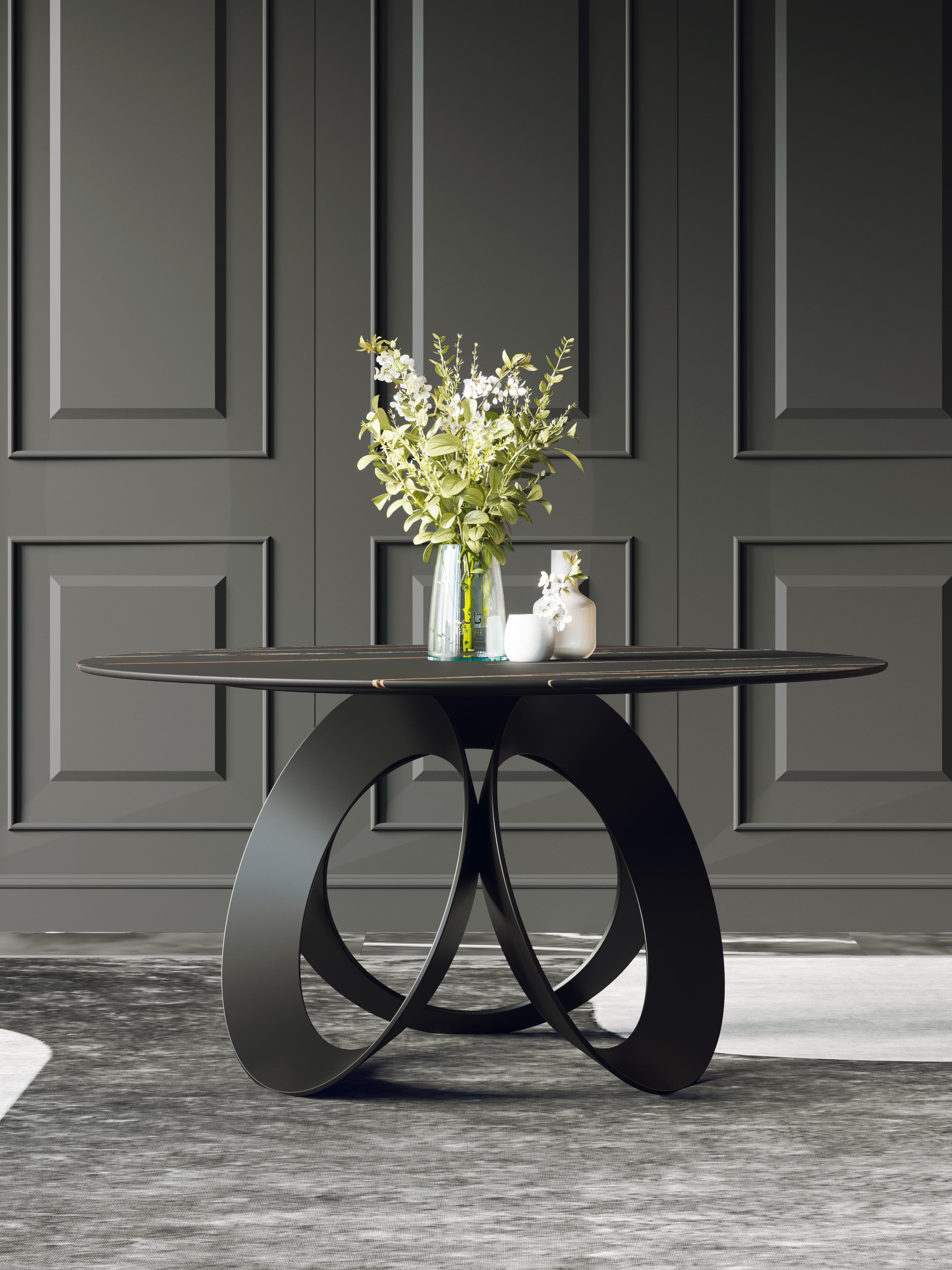 Vitrolite And Metal Dining Table