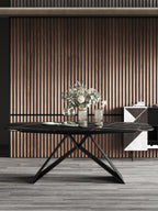 Vitrolite Lauren Black Gold And Metal Dining Table