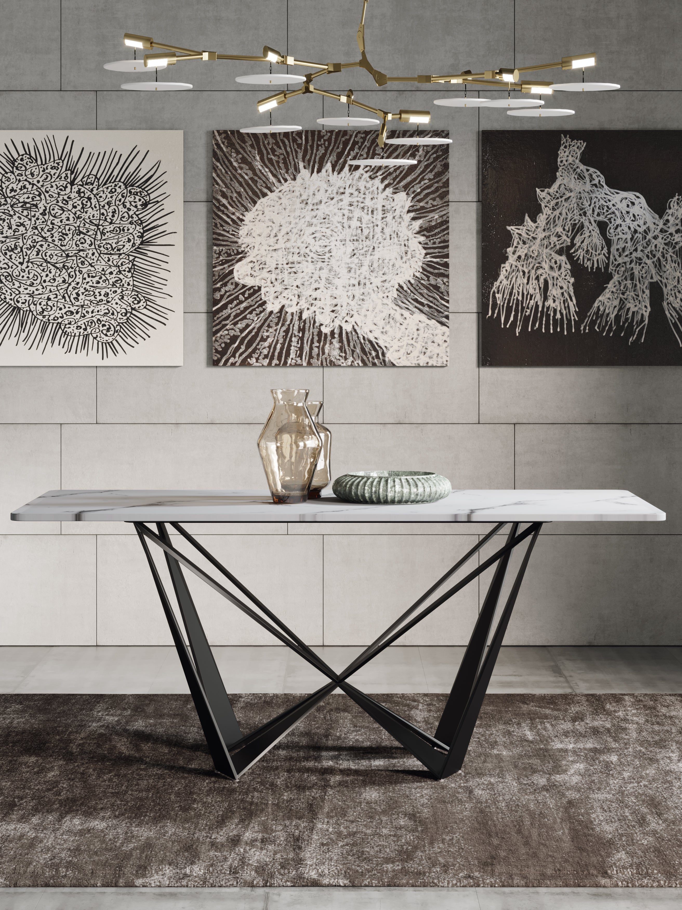 Marble And Stainless Steel Black Dining Table