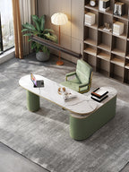 Vitrolite-Top Executive Desk with Brushed Gold Accents