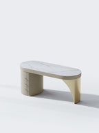 Vitrolite-Top Leather Executive Desk with Brushed Gold Accents