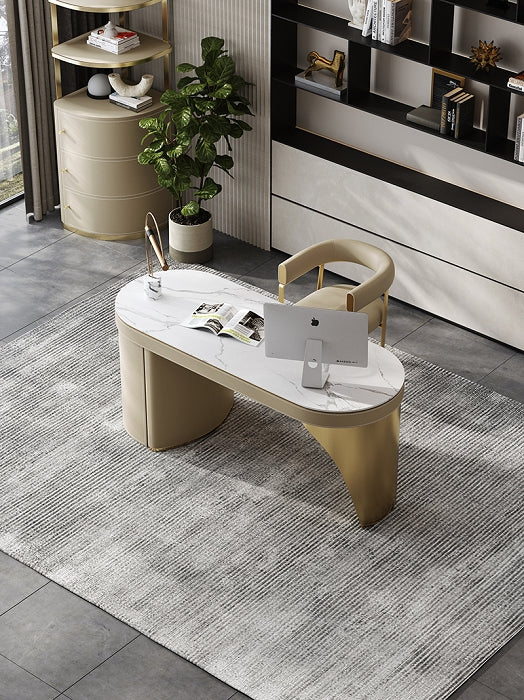 Vitrolite-Top Leather Executive Desk with Brushed Gold Accents