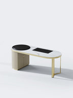 Vitrolite-Top Office Lounge Table with Brushed Gold Accents