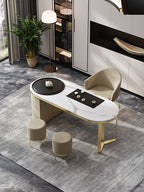 Vitrolite-Top Office Lounge Table with Brushed Gold Accents
