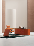 High-Gloss Burl Veneer Office Desk