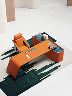 High-Gloss Burl Veneer Office Desk