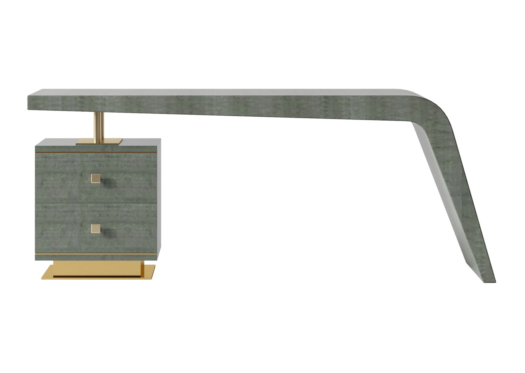 High-Gloss Eucalyptus Executive Desk with Polished Gold Accents