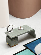 High-Gloss Eucalyptus Executive Desk with Polished Gold Accents