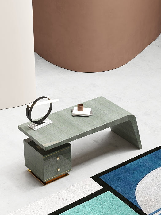 High-Gloss Eucalyptus Executive Desk with Polished Gold Accents