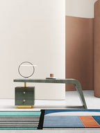 High-Gloss Eucalyptus Executive Desk with Polished Gold Accents