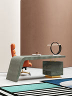 High-Gloss Eucalyptus Executive Desk with Polished Gold Accents