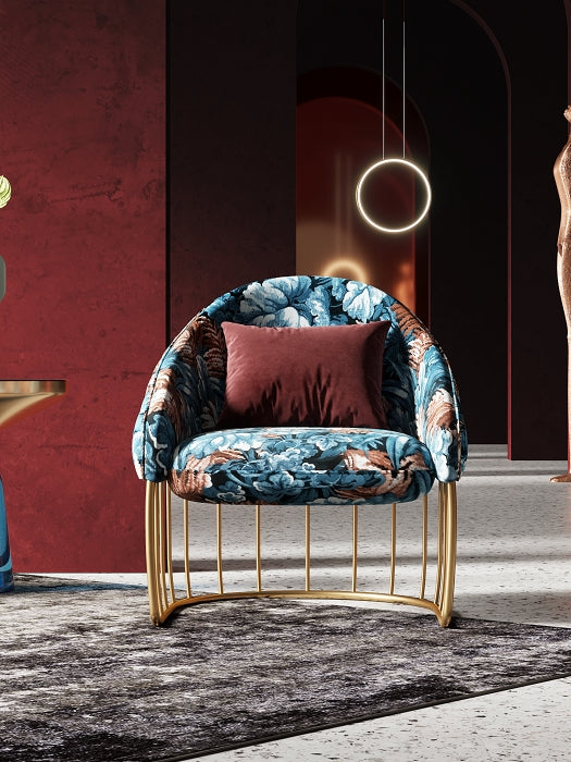 Jacquard Fabric Accent Chair with Metal Accents