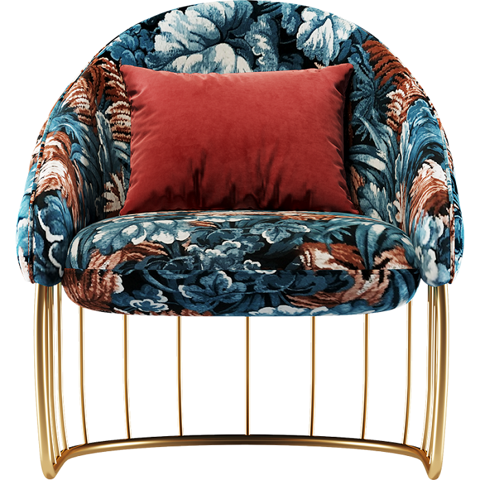 Jacquard Fabric Accent Chair with Metal Accents