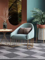 Blue Velvet Accent Chair with Metal Accents