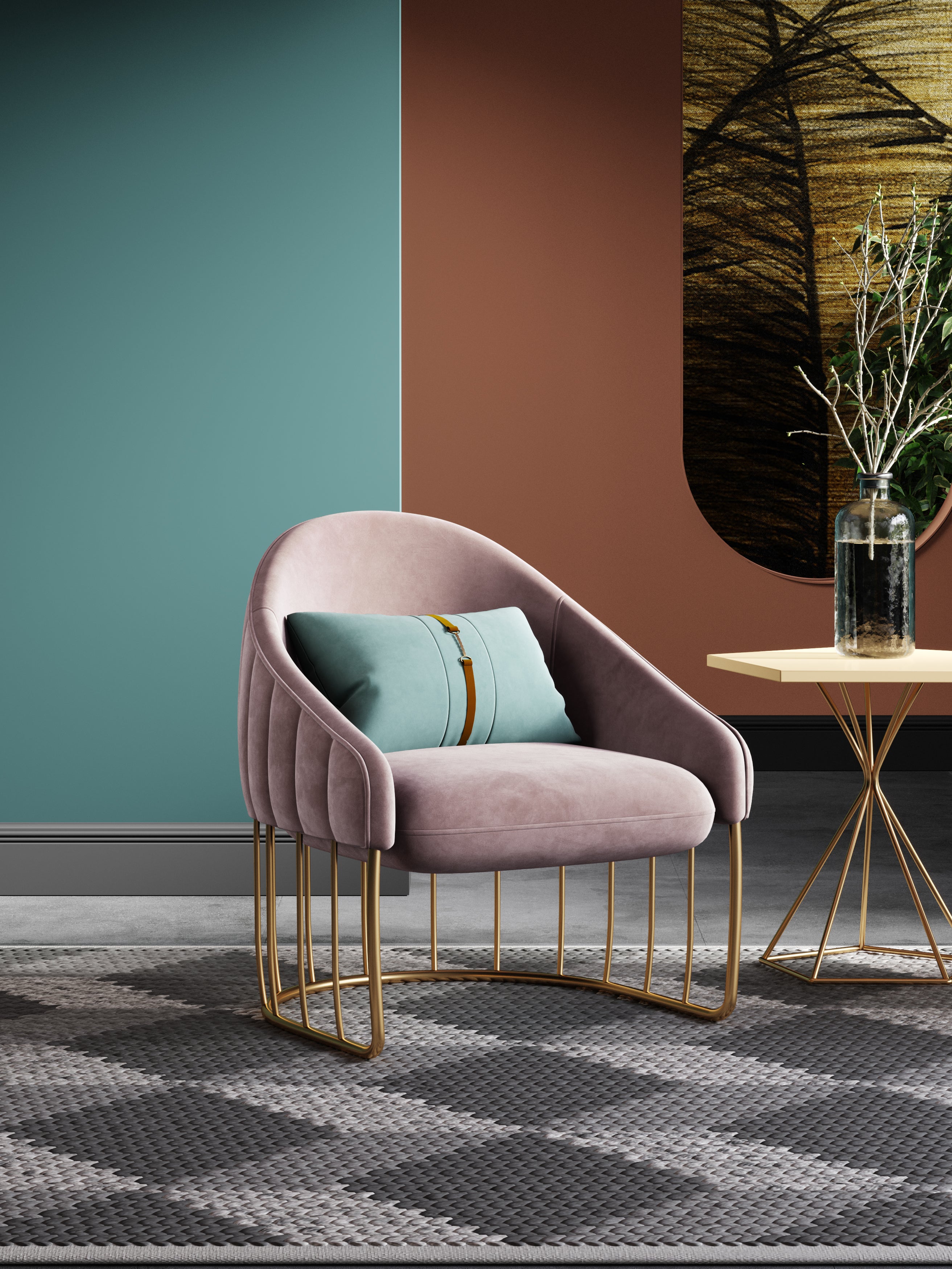 Purple Velvet Accent Chair with Metal Accents