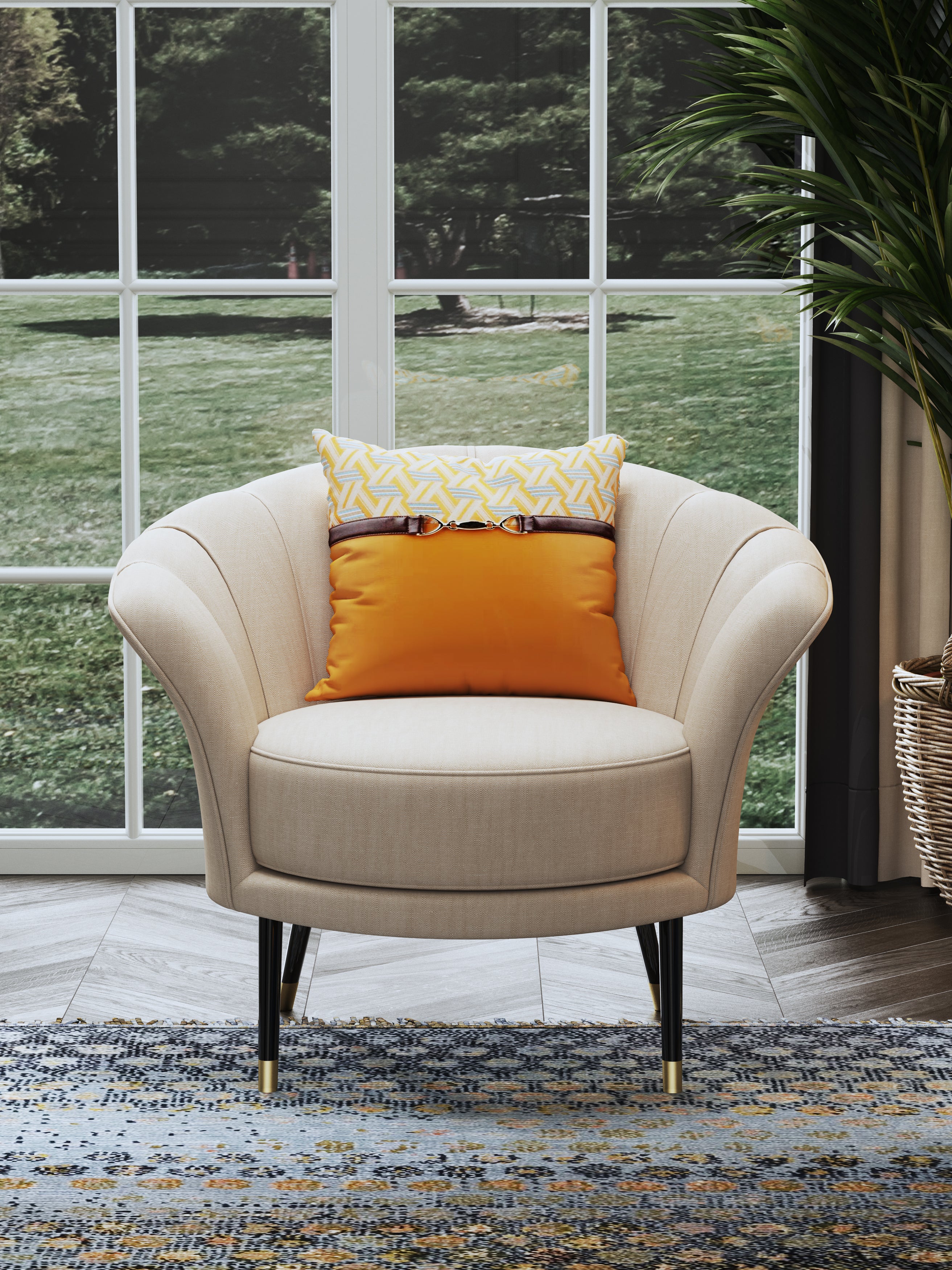Genuine Leather Accent Chair with Metal Accents