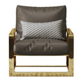 Coffee Brown Genuine Leather Accent Chair with Metal Accents