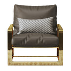 Coffee Brown Genuine Leather Accent Chair with Metal Accents