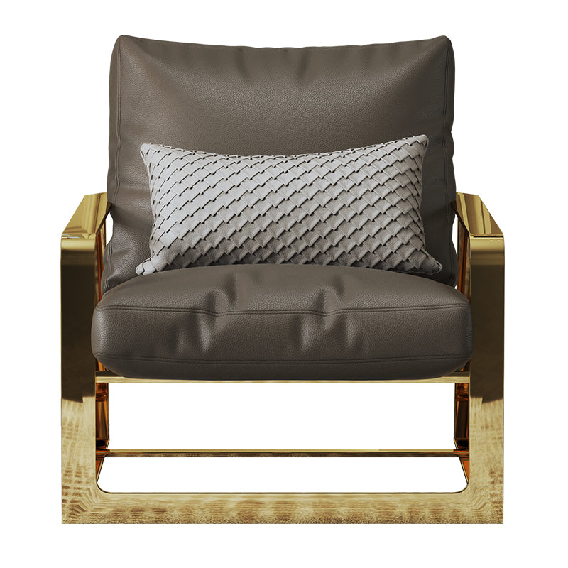 Coffee Brown Genuine Leather Accent Chair with Metal Accents