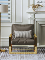 Coffee Brown Genuine Leather Accent Chair with Metal Accents