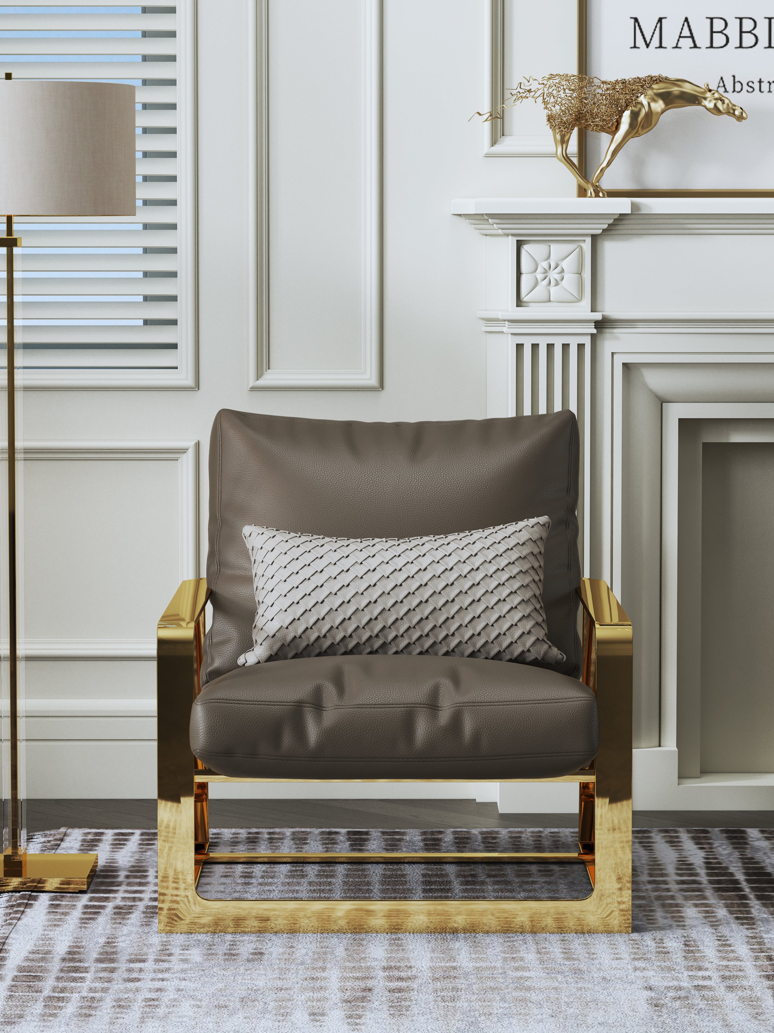 Coffee Brown Genuine Leather Accent Chair with Metal Accents