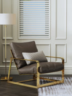 Coffee Brown Genuine Leather Accent Chair with Metal Accents