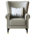 Grey Genuine Leather Accent Chair with Metal Accents