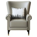 Grey Genuine Leather Accent Chair with Metal Accents
