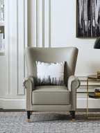 Grey Genuine Leather Accent Chair with Metal Accents