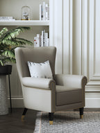Grey Genuine Leather Accent Chair with Metal Accents