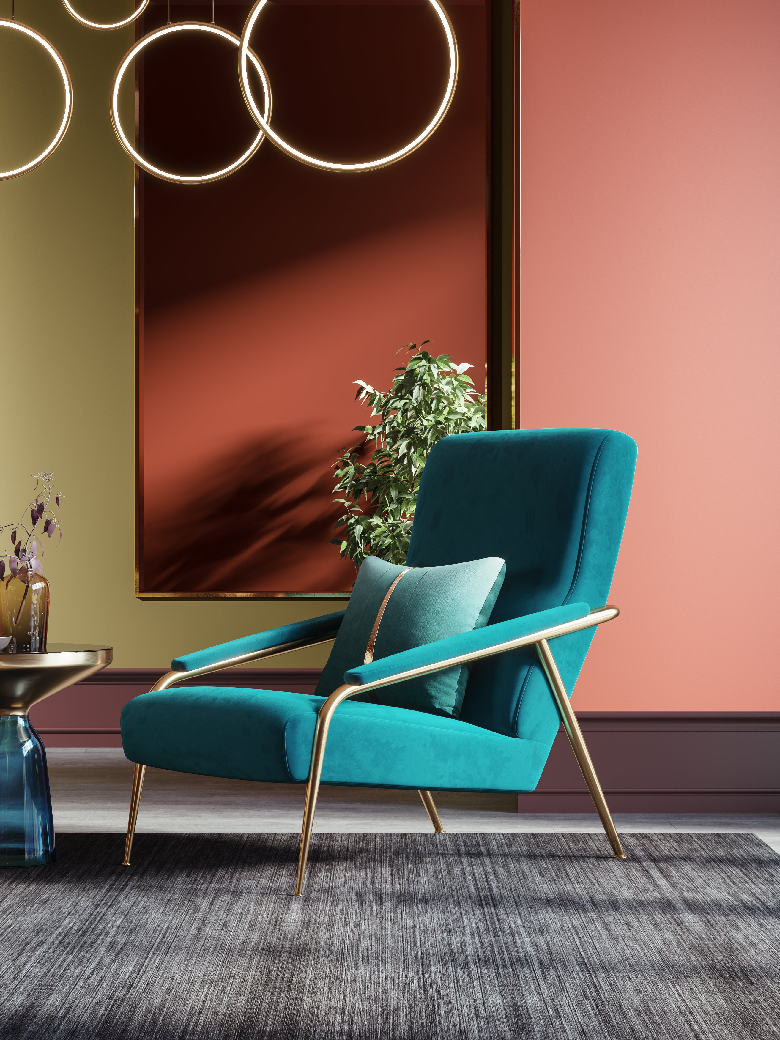 Blue Velvet Accent Chair with Metal Accents