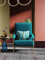 Blue Velvet Accent Chair with Metal Accents