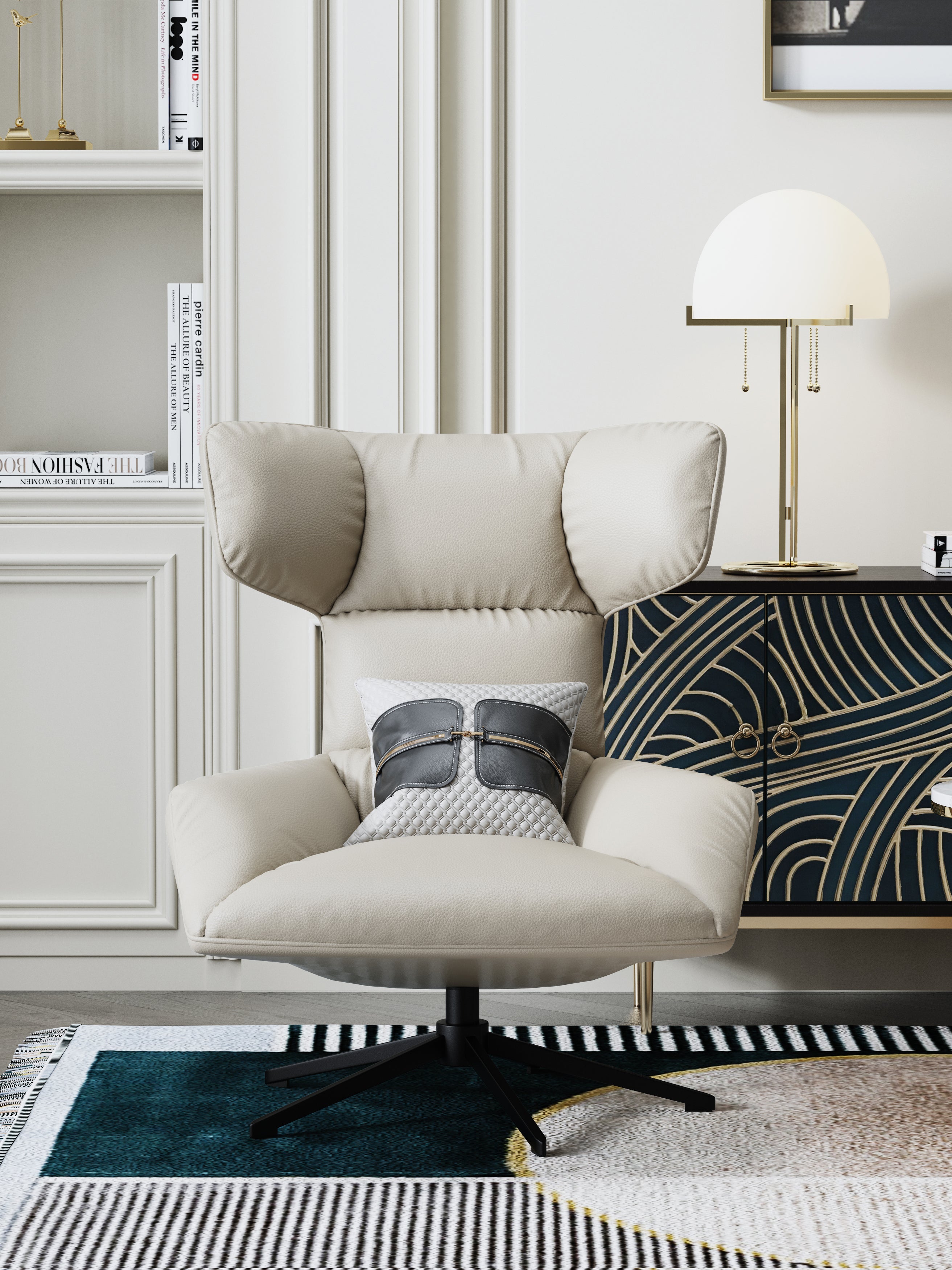 Genuine Leather Accent Chair with Metal Accents