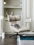 Genuine Leather Accent Chair with Metal Accents
