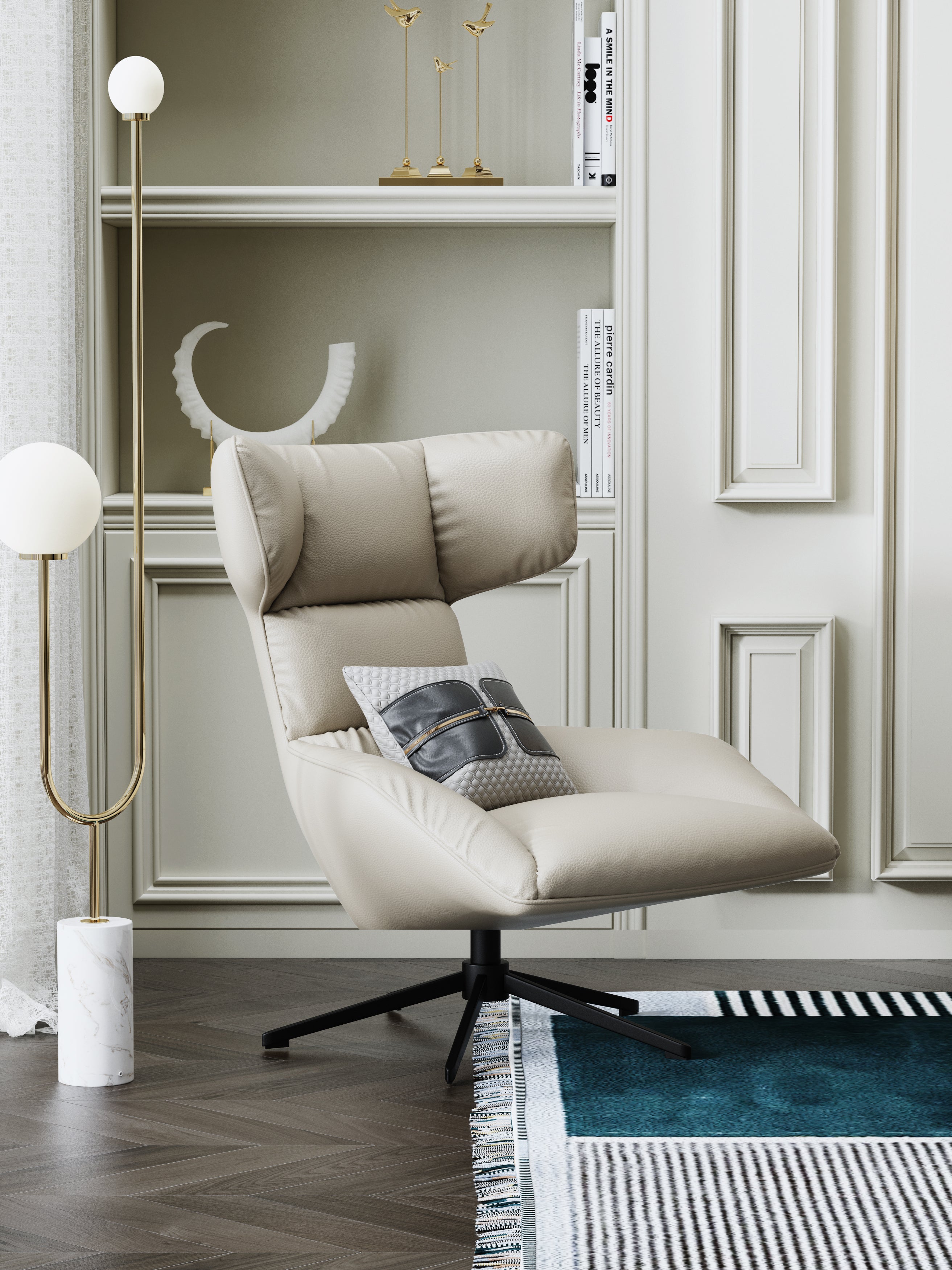 Genuine Leather Accent Chair with Metal Accents